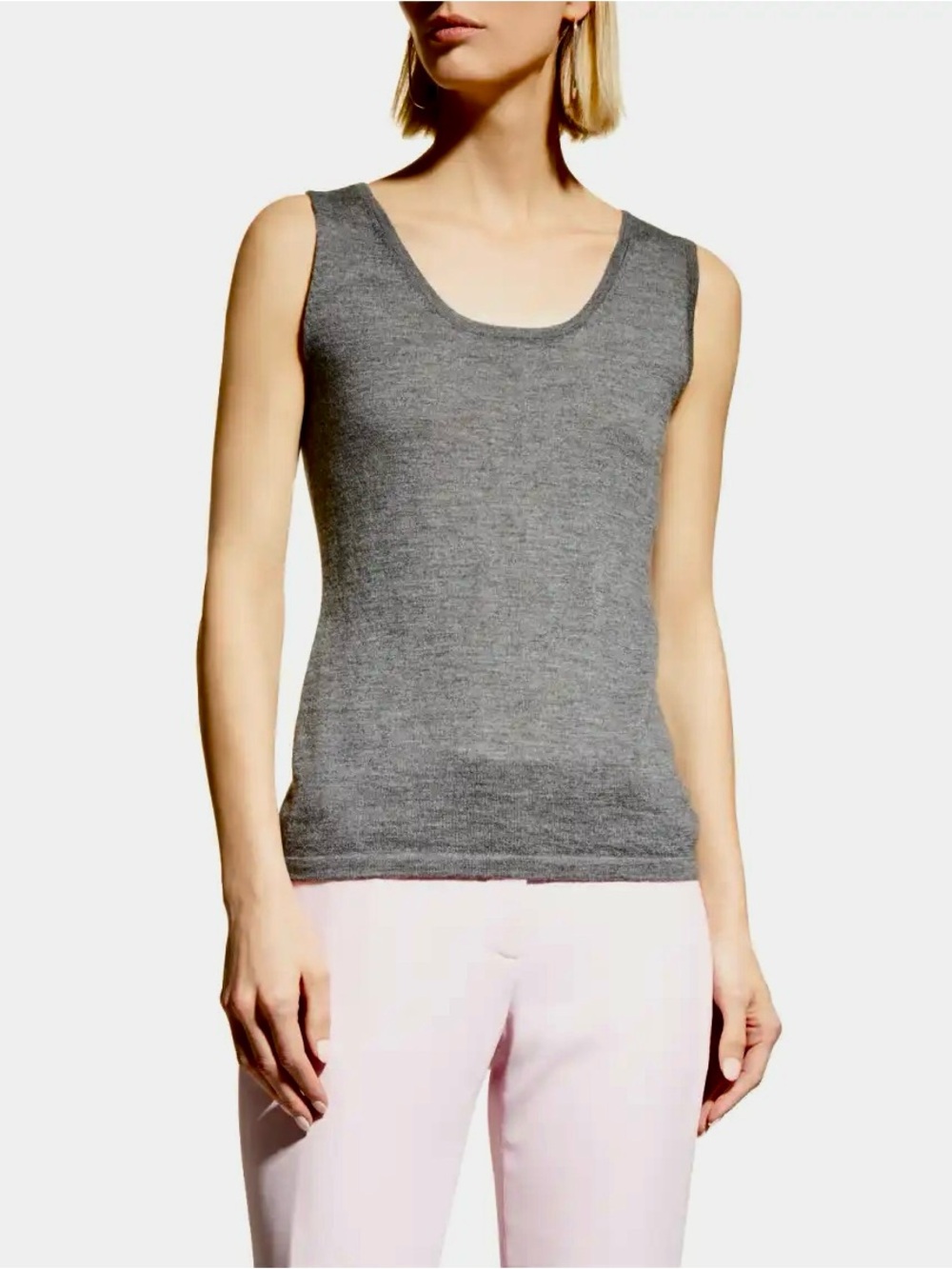 NEIMAN MARCUS 100% Cashmere Grey Sleeveless Tank Top - Picture 2 of 13